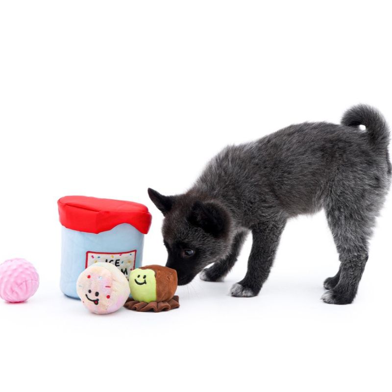 Interactive Plush Squeaky Toy Ice Cream Bucket