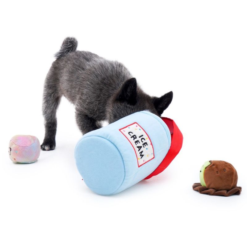 Interactive Plush Squeaky Toy Ice Cream Bucket