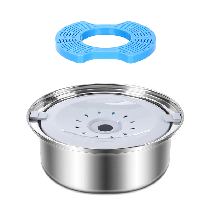 PuppHub Zero Splash Ultra stainless steel bowl with blue floating plate.