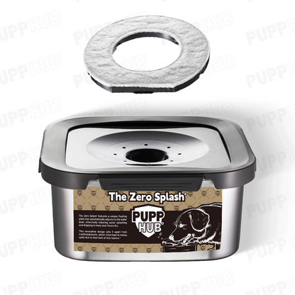 Zero Splash stainless steel dog bowl with removable floating disk and filter