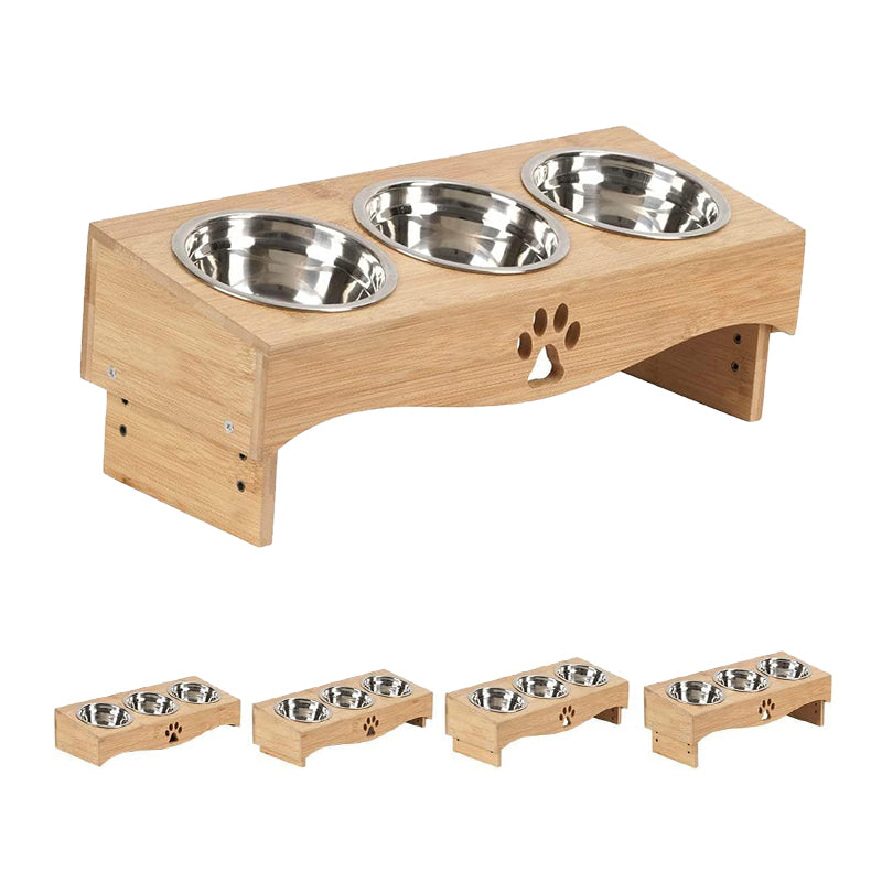 3 Bowls Pet Feeder With Liftable Wooden Stand