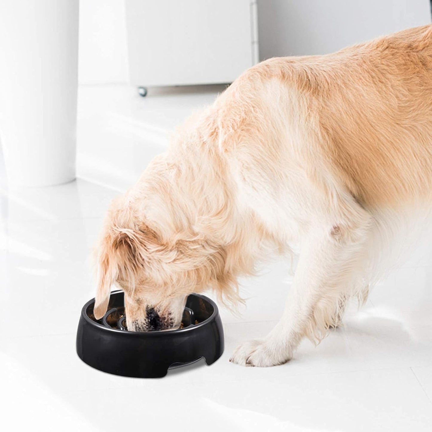 Black Slow Feeder Round Dog Bowls