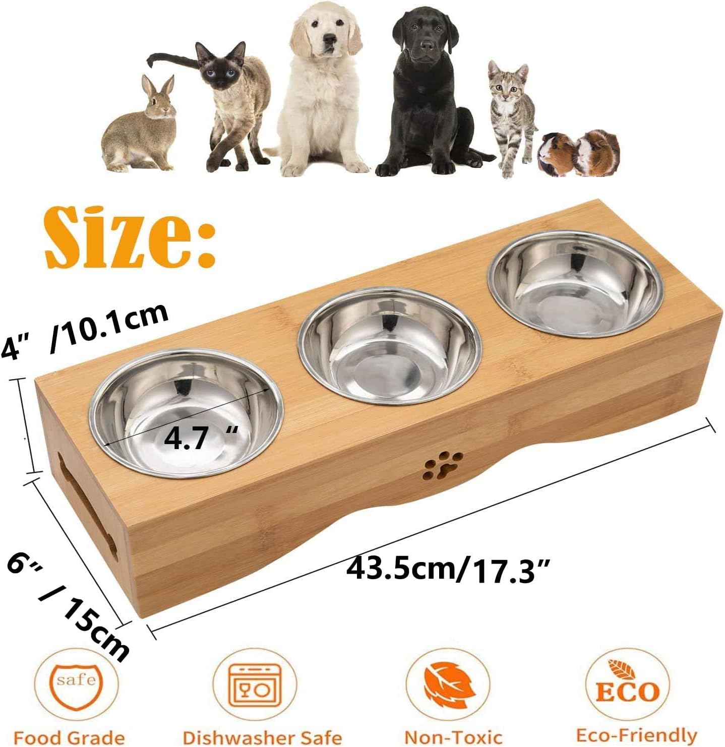 3 Bowls Set With Wooden Stand For Pet