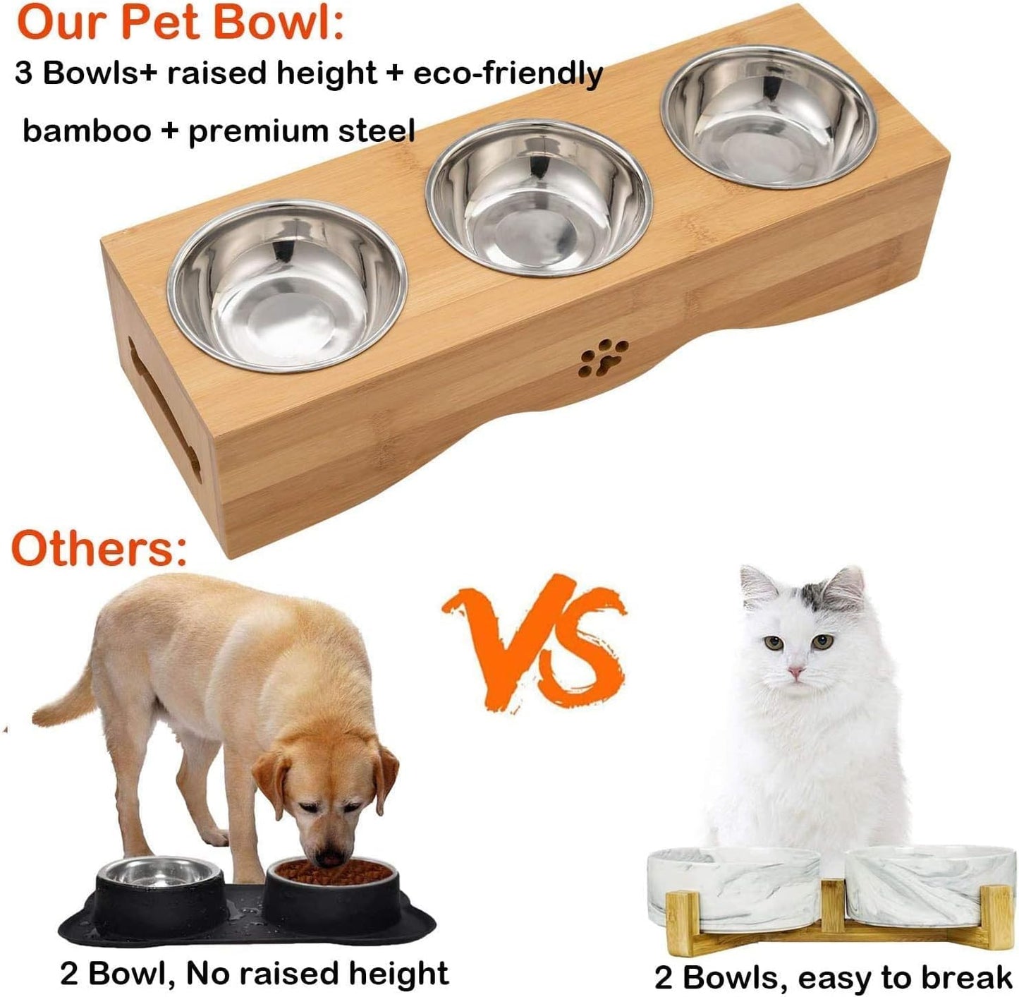 3 Bowls Set With Wooden Stand For Pet