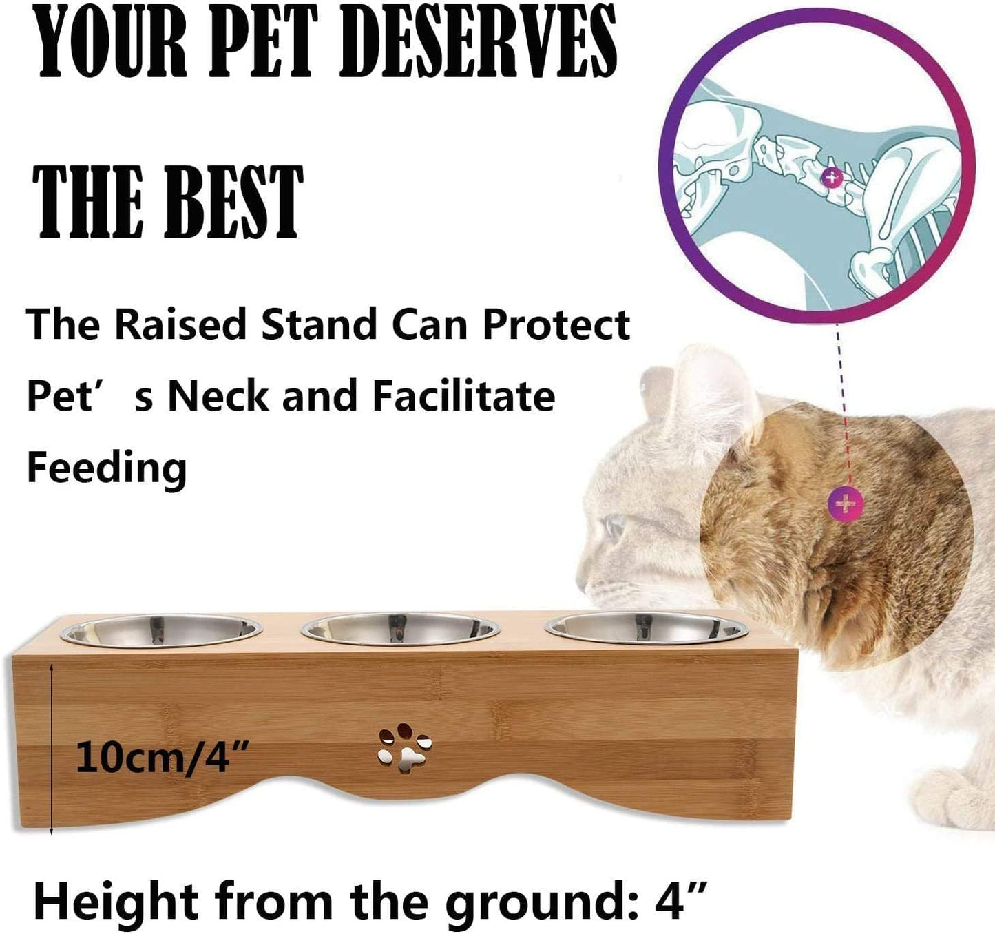 3 Bowls Set With Wooden Stand For Pet