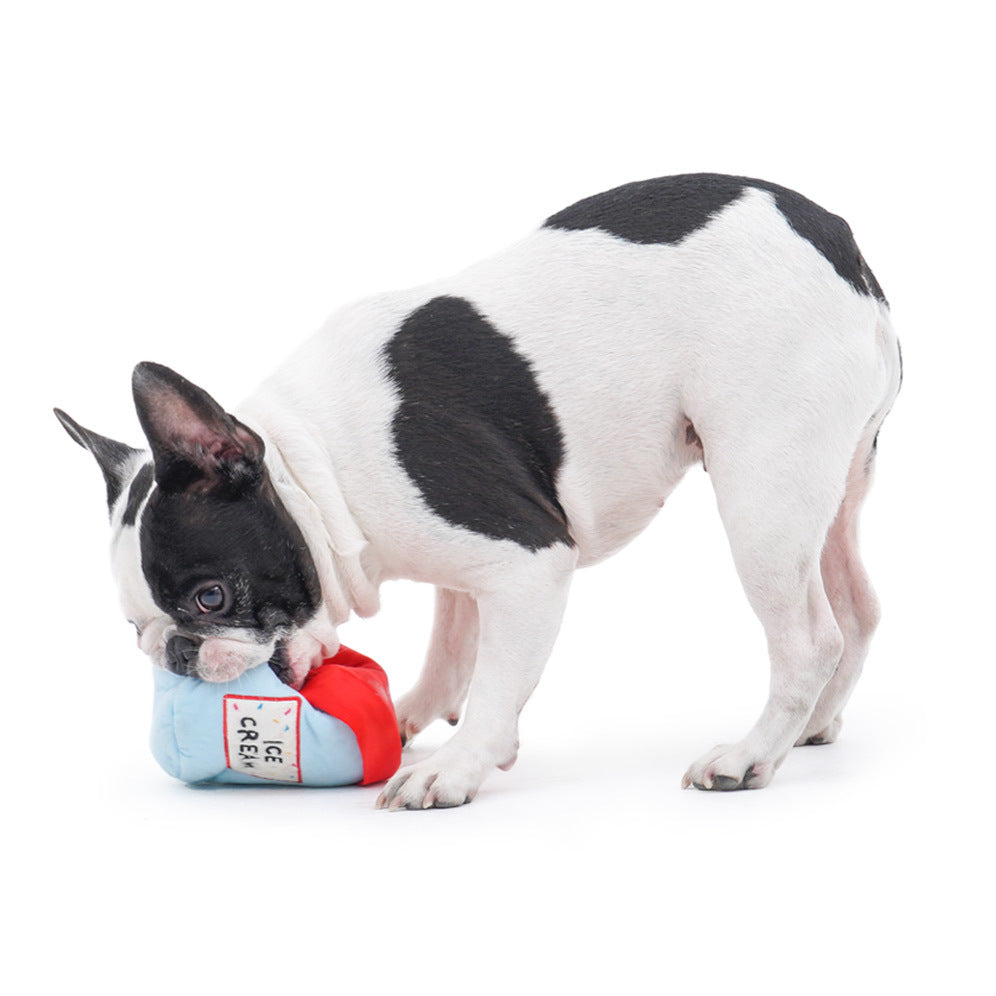 Interactive Plush Squeaky Toy Ice Cream Bucket