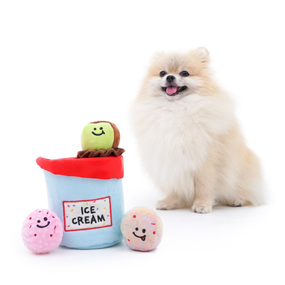 Interactive Plush Squeaky Toy Ice Cream Bucket