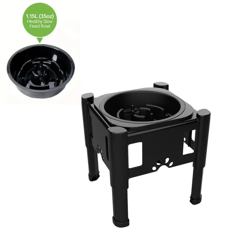 Zero Splash Max dog bowl base with adjustable legs and floating plate for spill reduction.