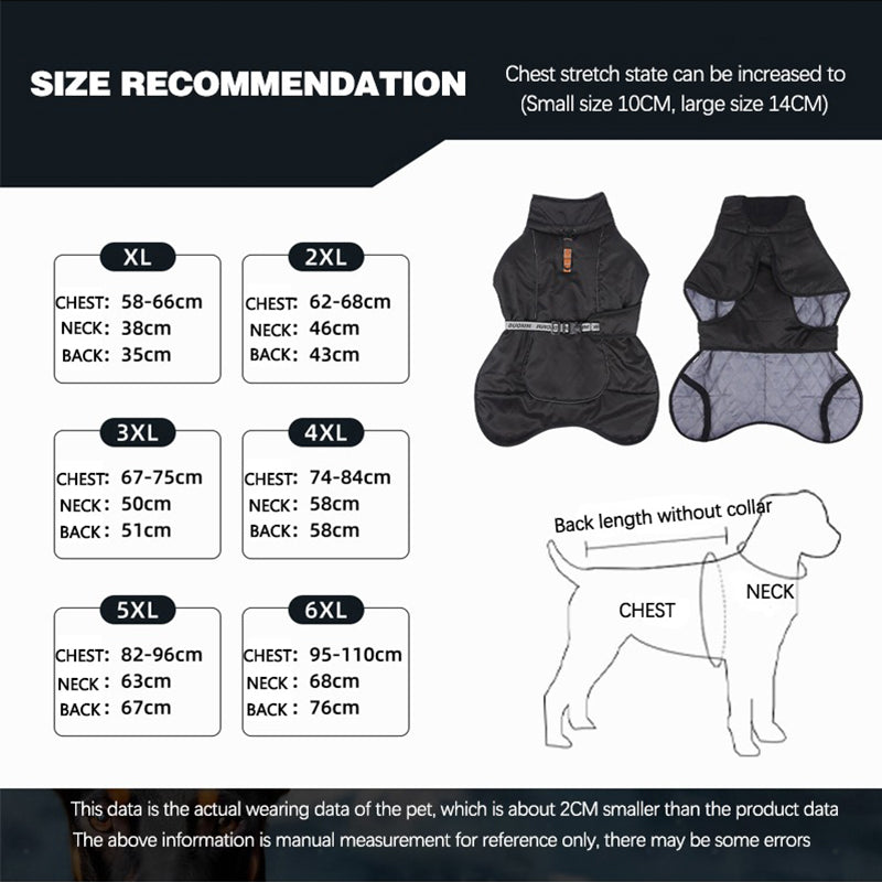 Reflective Warm Dog Windbreaker Windproof and Waterproof for Large Dogs