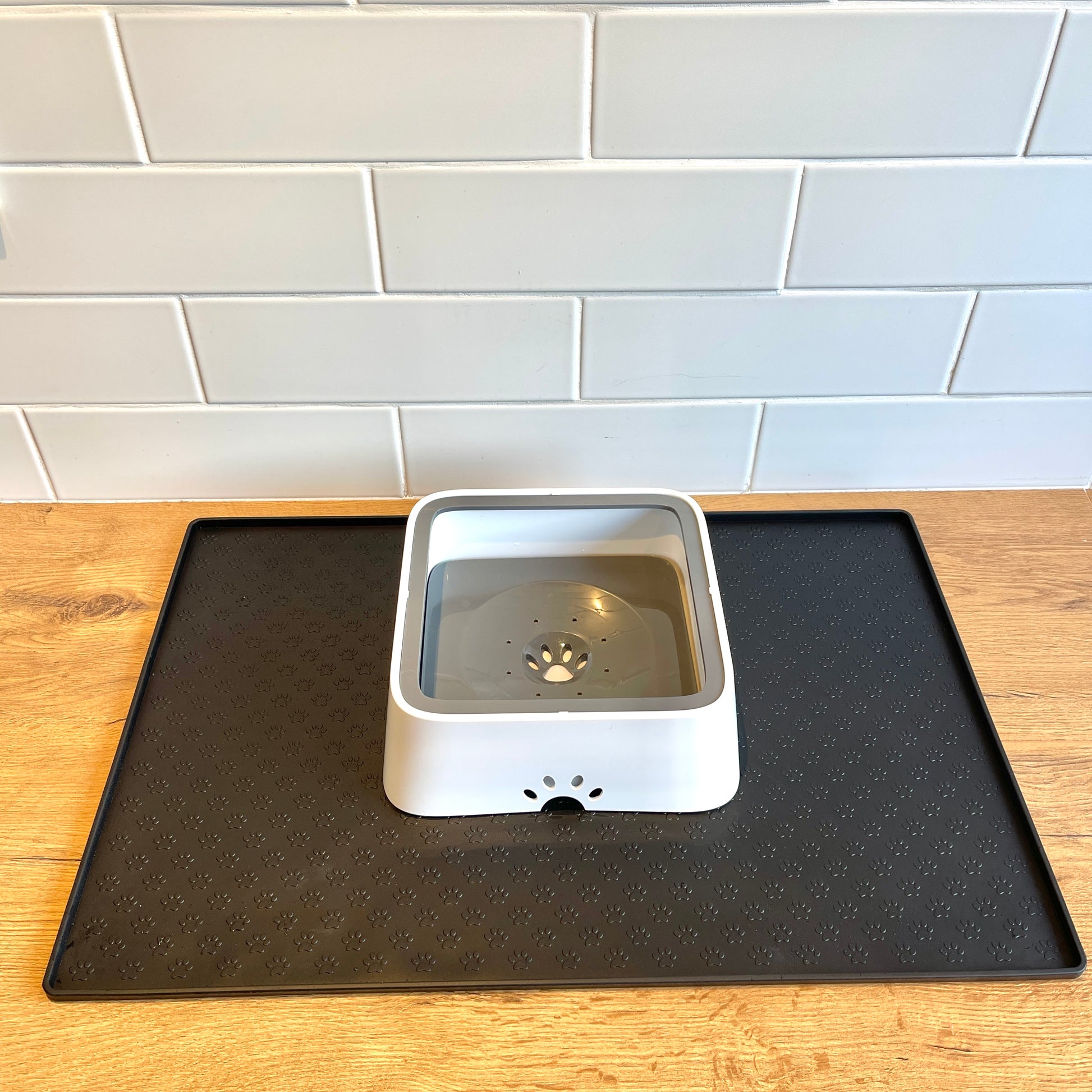 Dog water bowl on silicone pet mat